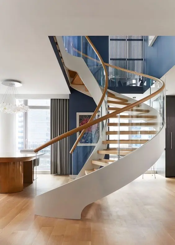 ECT Glass Carbon Steel stairs Curved Staircase Indoor Home Modern Staircase