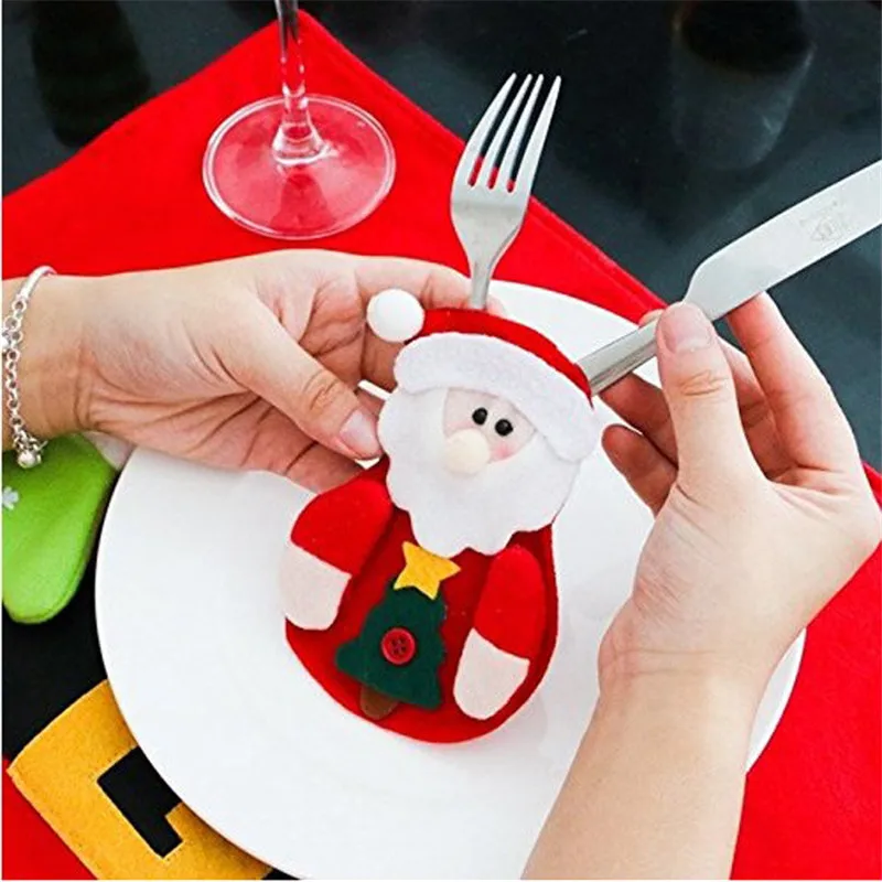 Christmas Silverware Holders Pockets Cutlery Cover Xmas Party Home Table Dinner Knifes Forks Bags Decorations