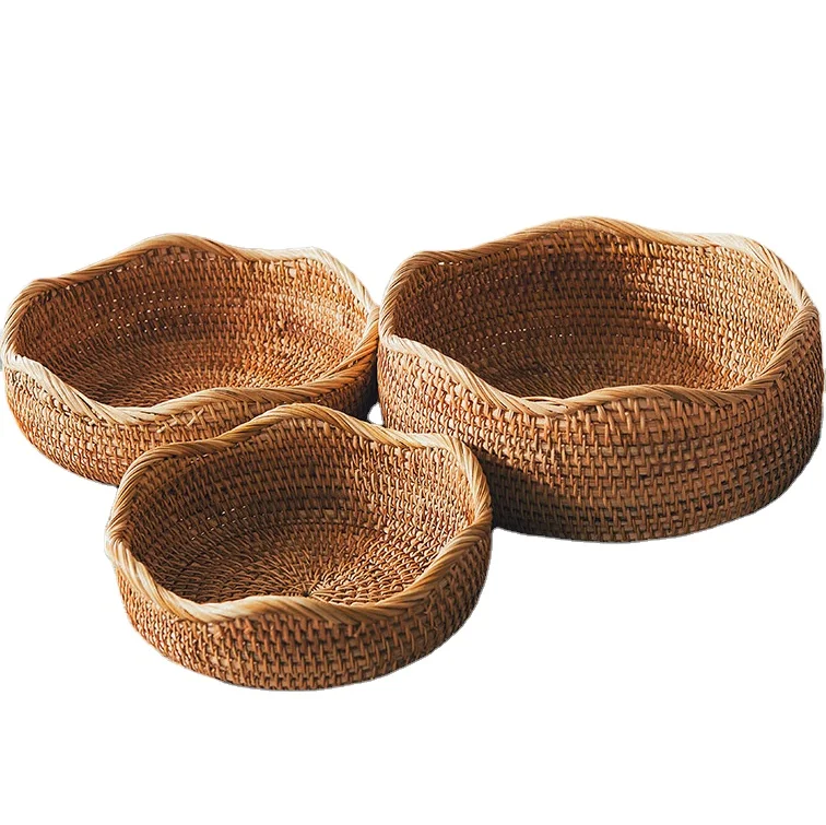 ICEBLUE HD 3 Pack Nesting Tray Natural Wicker Rattan Storage Bins Boxes