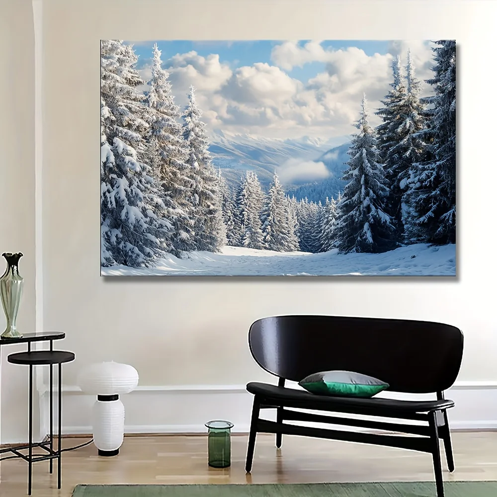 Snow scene cold forest poster wooden frame art canvas HD poster printing mural for home room living room bedroom