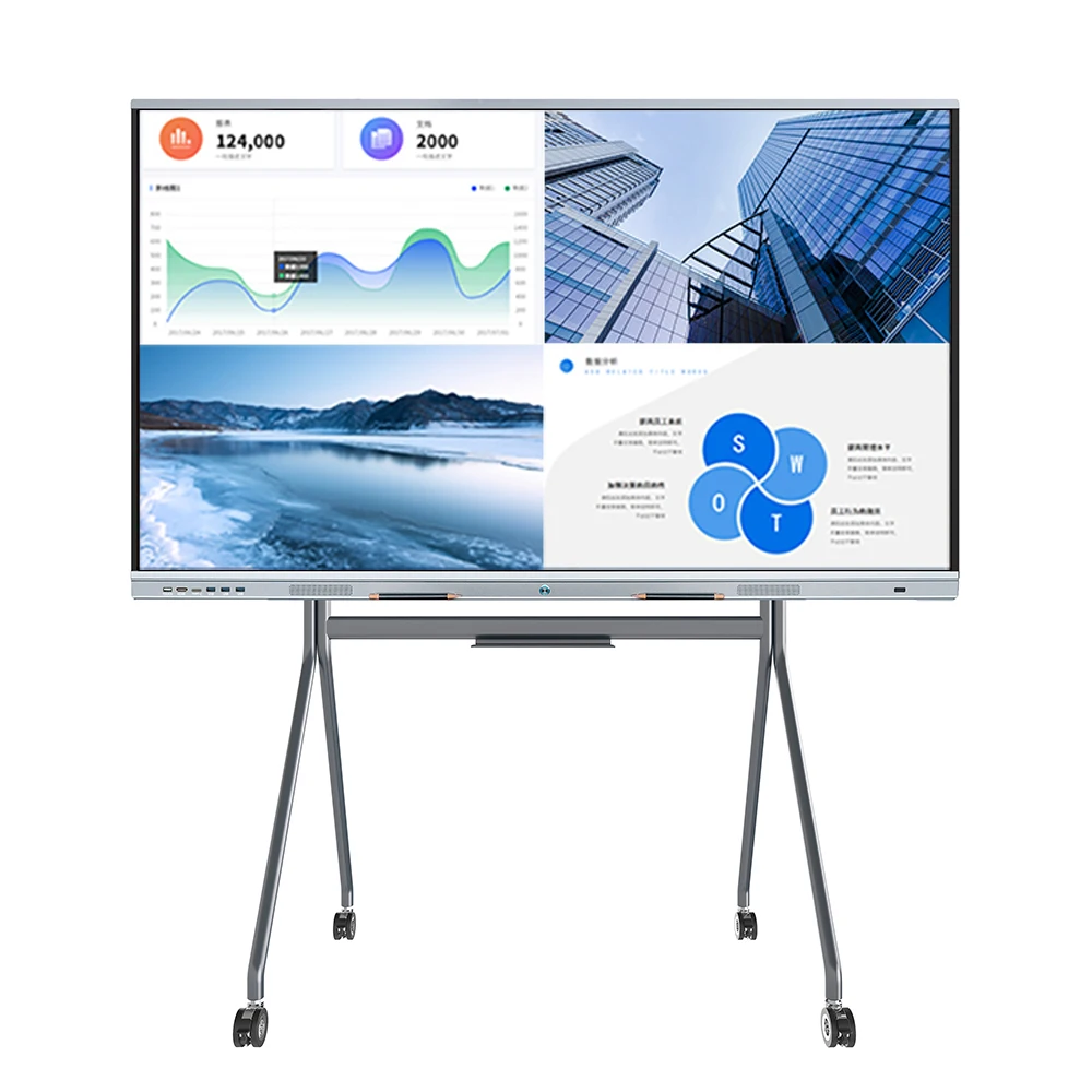 LONTON Factory Made 65 75 Inch Stand Movable Finger Multi Touch Smart Board Interactive Whiteboard All in One