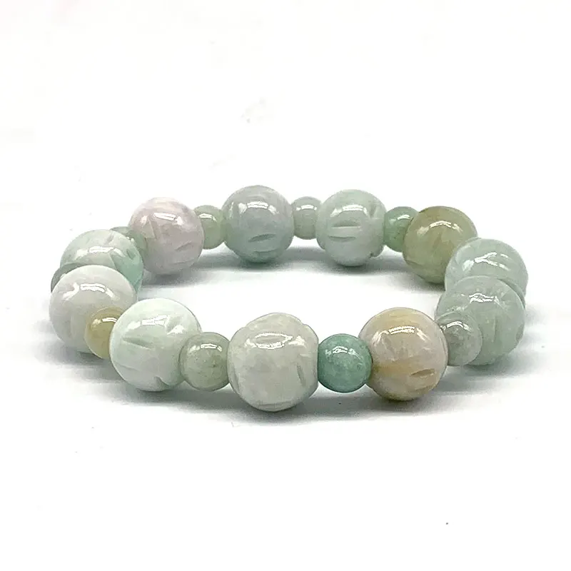Natural Burma Jade Green Jadeite Beads stone Bracelet Woman Bangle Rotatable Bead Carved Hollow