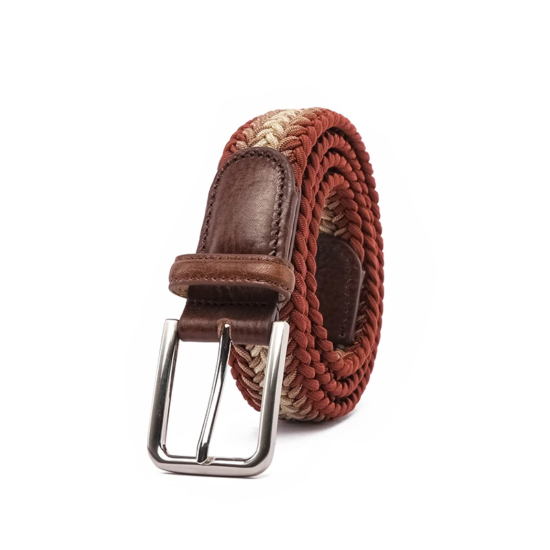 Support custom leather blue white red woven cotton polish leather belt coat needle buckle elastic slim fit belt mens