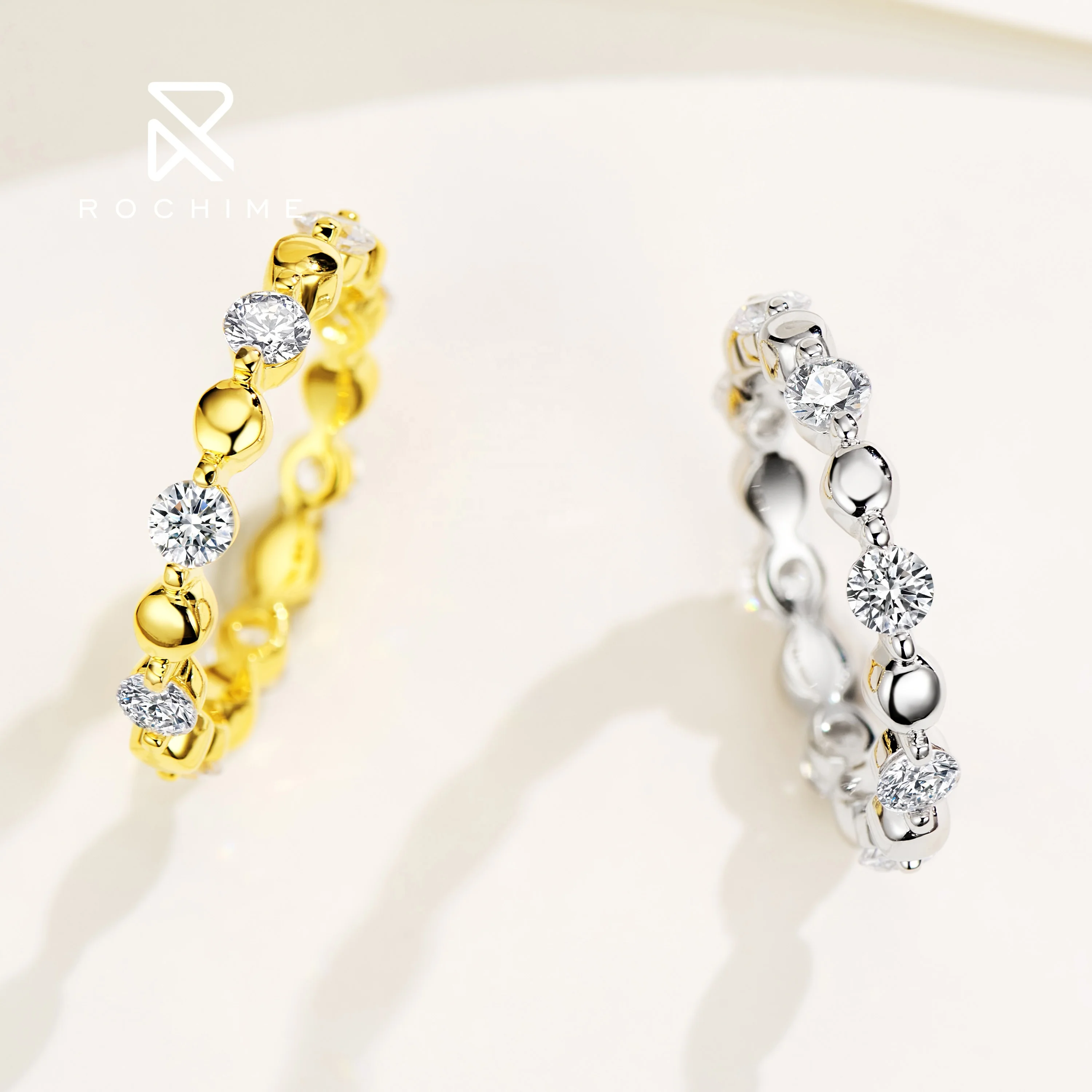 Rochime  vintage eternity band yellow gold plated S925 silver ring luxury fine jewelry for female