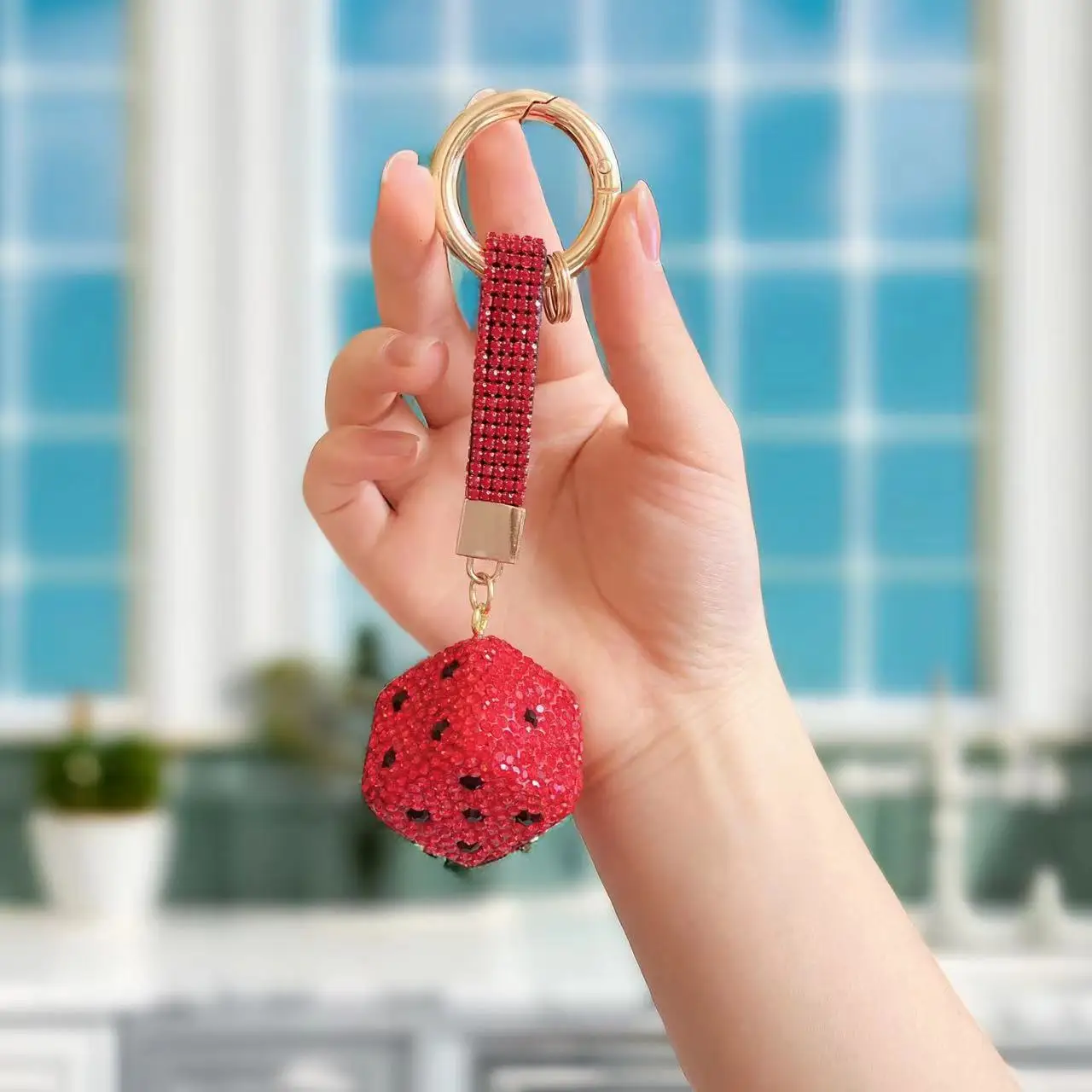 Metal dice rotate keychain Casino keychain mini rhinestone Crystal Bling key chain car keyring Bag accessory funny dice keychain