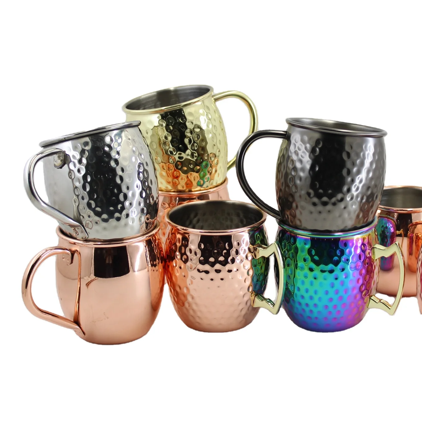 550ml Stainless Steel Moscow Mule Mugs With Brass Handle Copper Mug Hammered Sublimation Mug