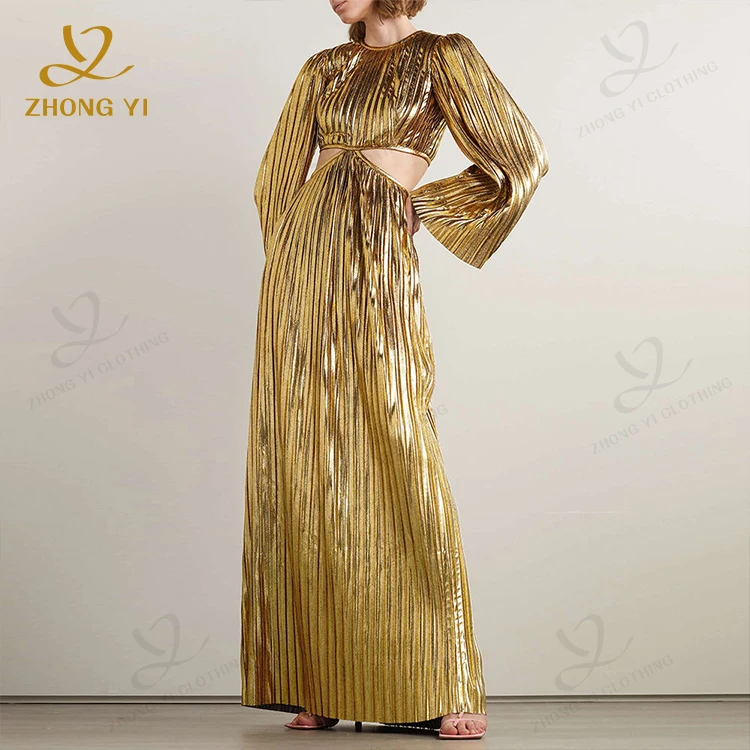 Custom Catwalk Gold Crew Neck Sequins Long Dress Women Luxurious Lady Maxi Skirt Floor Length Elegant Evening Dresses For Party