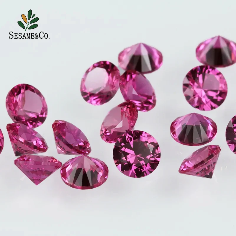 China Machine Cut Loose Gemstone AAAAA Quality Polished Ruby Stone #3Rose Red Round Excellent Cut Ruby Stone