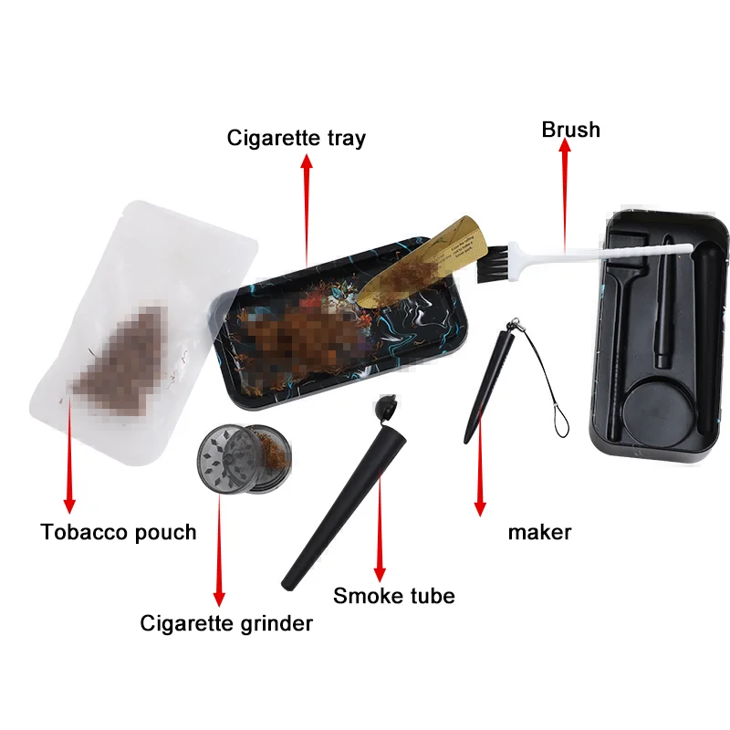 New design style custom logo cigarette rolling machine kit bag cigarette tobacco rolling tray grinder set with brush