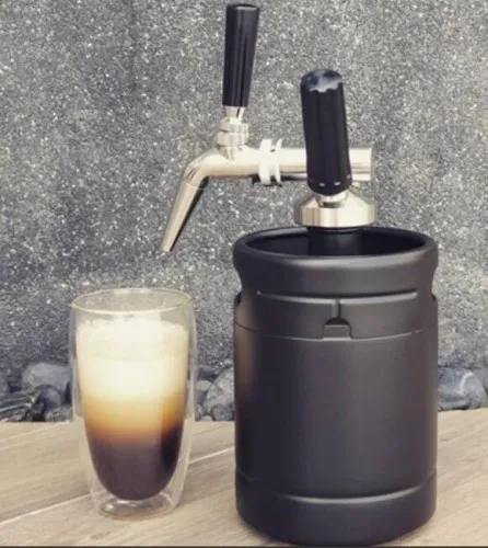 Brewer in action brewing commerical fresh skinny 64oz hand-brewed travel kegerator nitro cold coffee maker with tap system