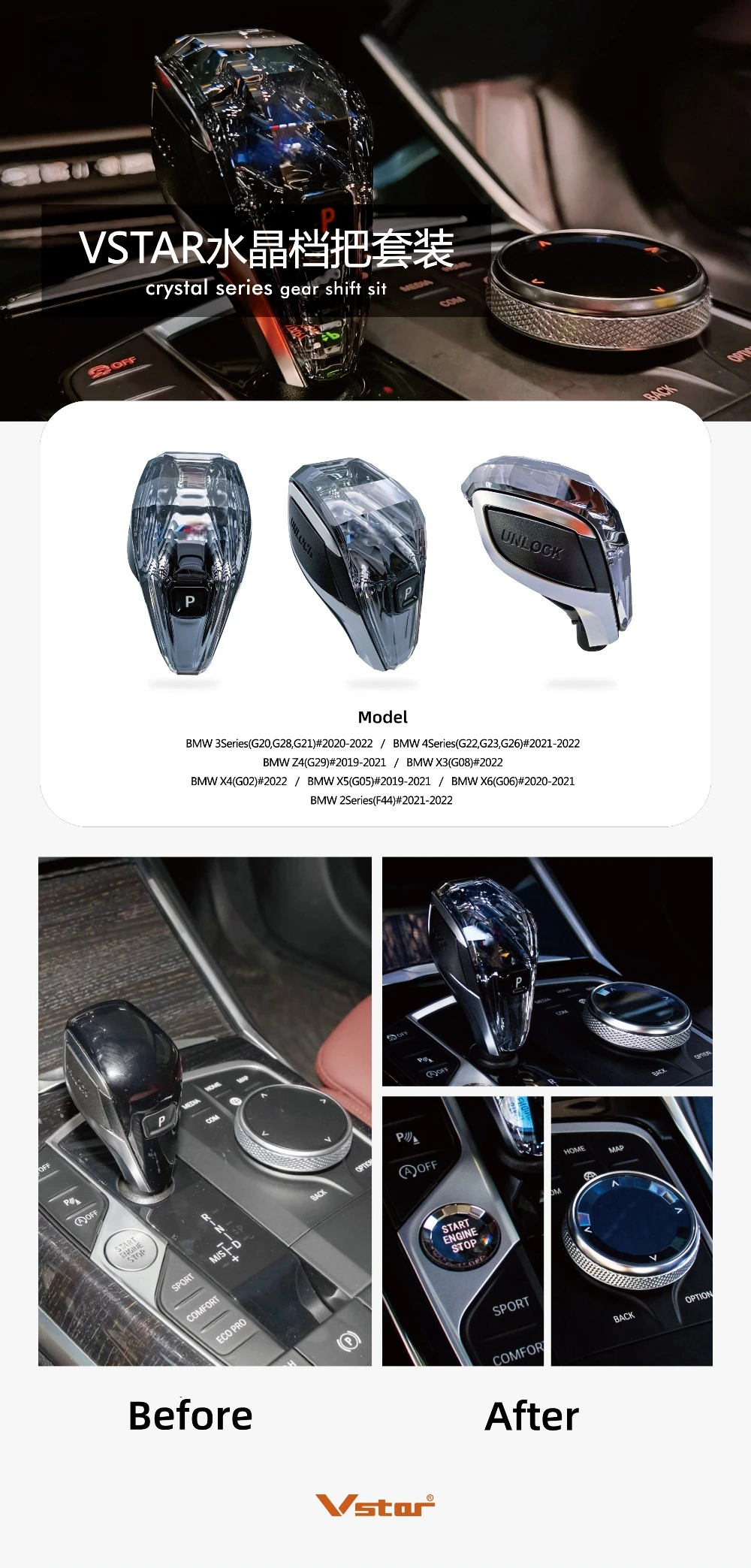 Factory directly Crystal Gear Shift Knob For BMW X3 X4 F25 F26 2011-2016 car handle shift knob Interior Accessories by Vstar