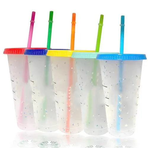 Drinkware 710ml Straw Cup With Lid Color Changing Coffee Reusable Cups Plastic Tumbler Matte Finish MugMugs