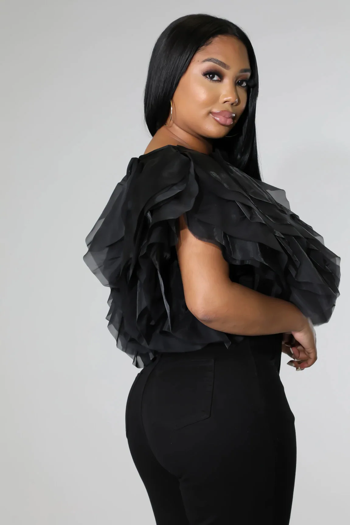 Liu Ming Women Clothing Trending Chiffon Sleeveless Ruffles Crew Neck Summer Lady T Shirt Tops