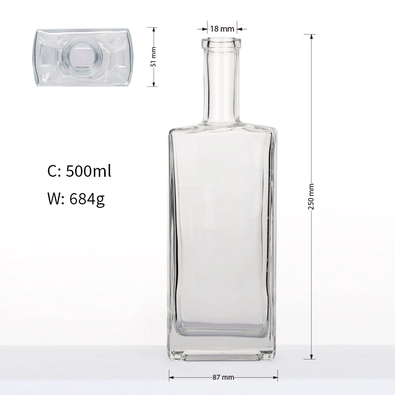 DAS Square empty liquor glass bottle 500ml super flint glass spirit bottle packaging for vodka