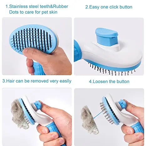 Wholesale Self Cleaning Multifunctional Pet Hair Tick Remover LOGO customization Cat Grooming Brush Dog Massage Shedding Remover