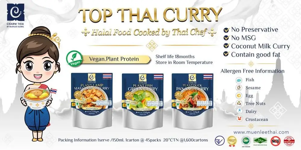
Ready to Eat Plant Duck Panang Curry Instant Halal Food Thai Recipe with Real Taste Coconut Milk and Plant Protein 