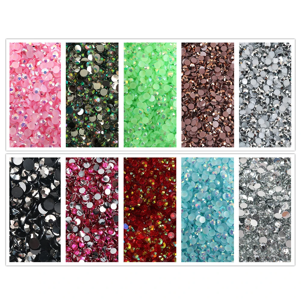 Wholesale Factory Supply Bulk 2mm-6mm Non Hot Fix Round Epoxy Resin Jelly Flatback Base Rhinestone For Garment Decoration
