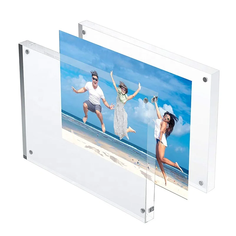 High Quality 10mm+10mm 4x6 Inch Double Sided Frameless Picture Frame Magnetic Acrylic Desktop Photo Frame