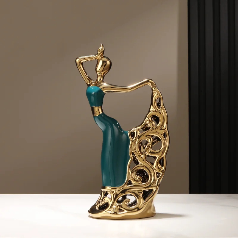Luxury Nordic Style Gold-plated Dancer Girls Porcelain Ornament Room Decor Creative Ceramic Home Decoration For Christmas Gift