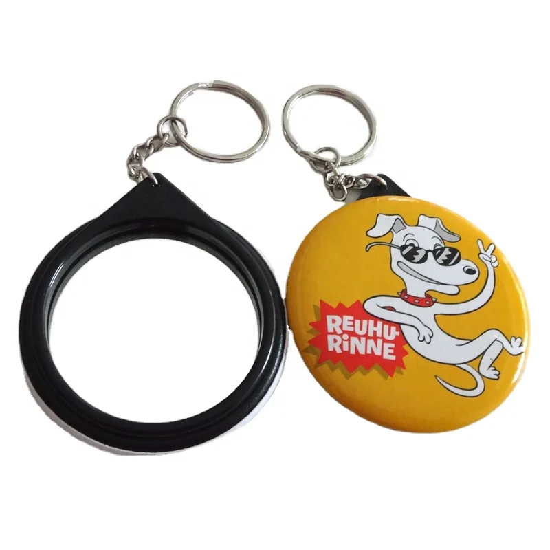 custom logo printing full color tinplate mirror keychain key chain accessories for promotion gifts