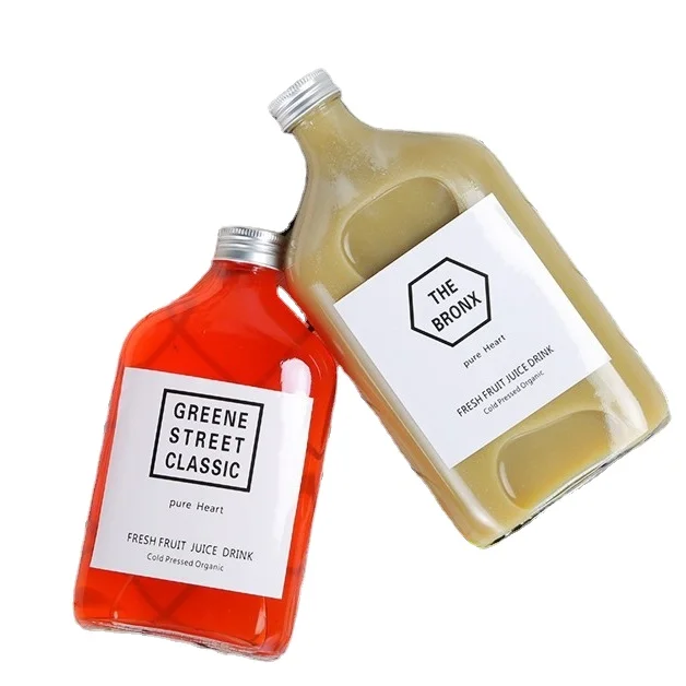 200ml 500ml Clear Food Grade Drinking Glass Bottle Square Beverage Juice Bottle With Cap