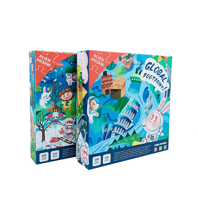 puzzles Global footprint 100pcs 150pcs 500pcs Authentic Children Tin Embossed Kids Goodie Bags jigsaw puzzles Paper BOX