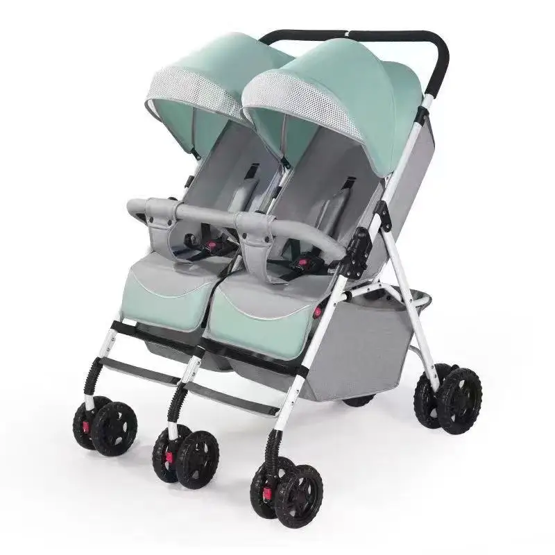 Double Twin Stroller Suitable from Birth, Lightweight, Compact Fold Pushchair side by side twin stroller