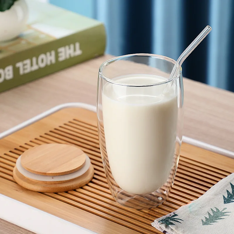 eco-friendly insulated reusable coffee glass mug double wall mug clear mug glass