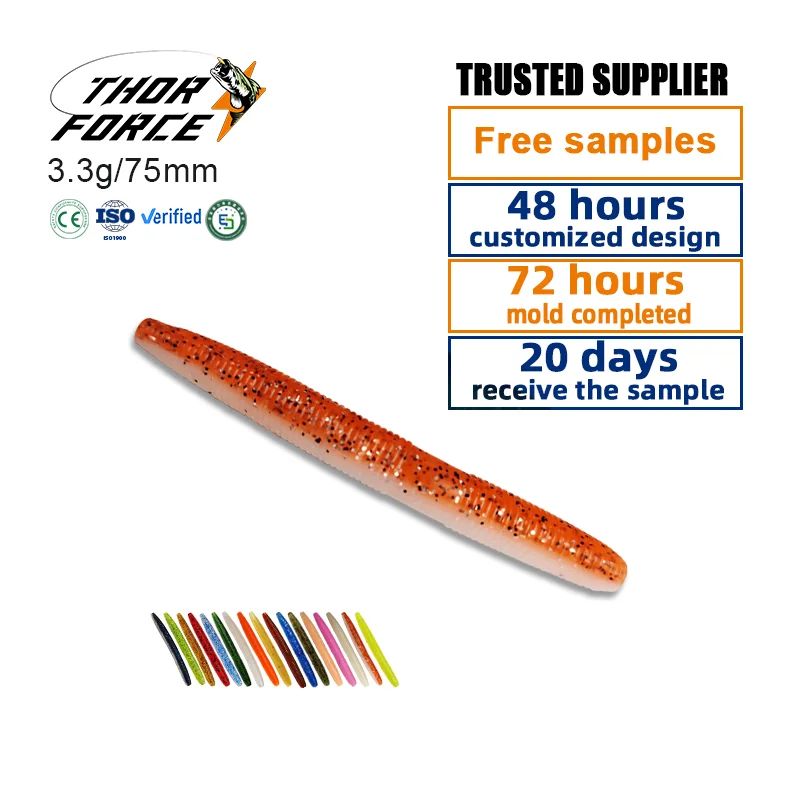 THORFORCE High quality 75mm3.3g Luminous Effect soft maggot lure Swim vividly Fishing Artificial Floating soft worm baits