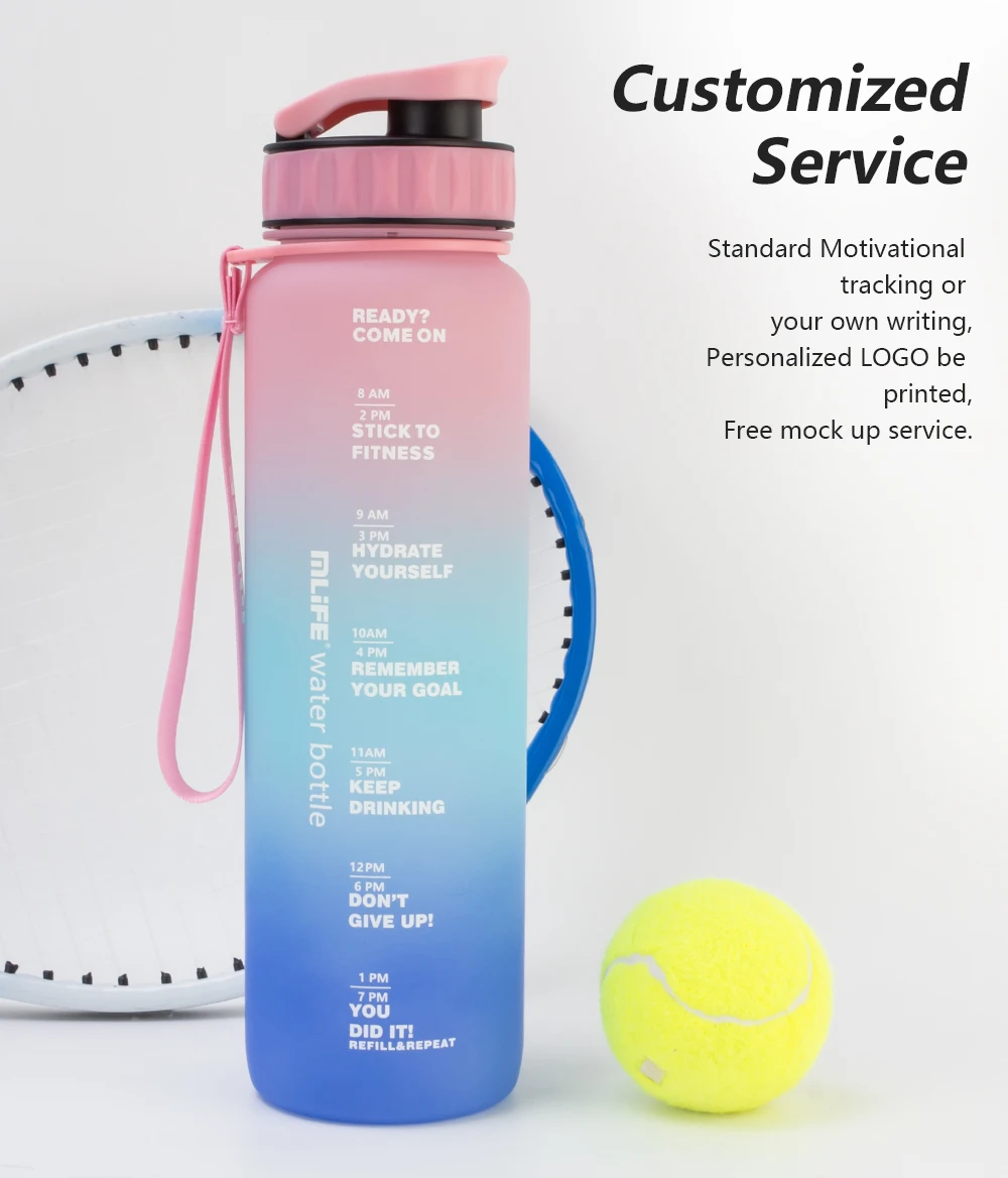 sports fitness 32oz gym custom logo drinking bottle 1l tritan plastic waterbottles motivational water bottle with time marker