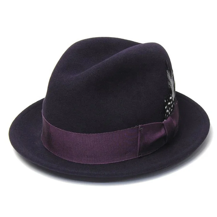 FREE SAMPLE yellow embroidered logo jazz trilby johnny depp fedora felt 	woolen fedora men hats classic hat for men