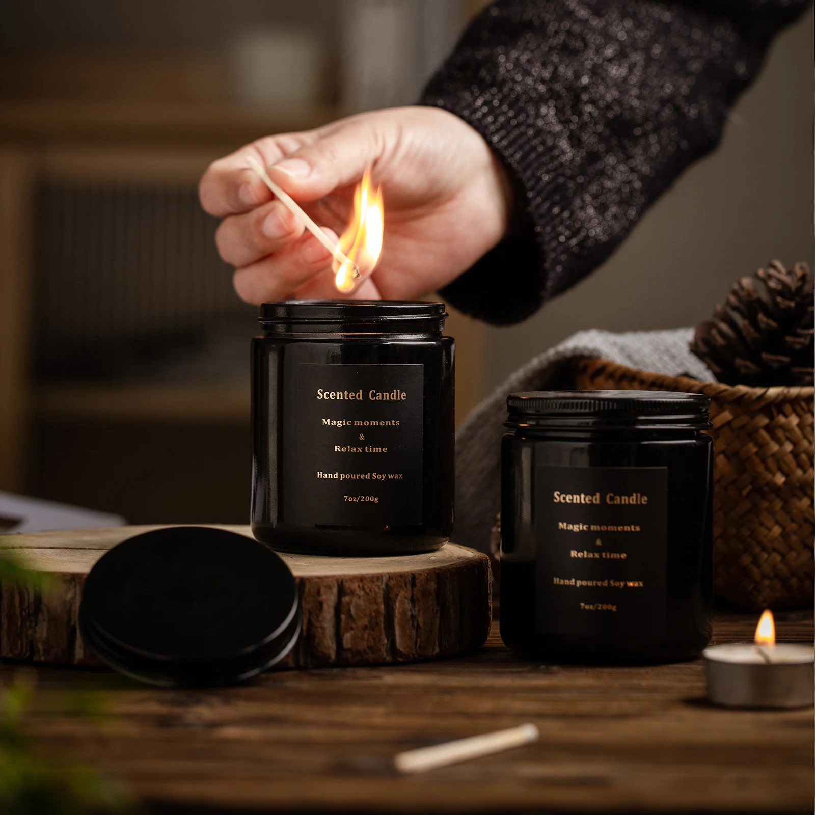 2022 Black Glass Empty Ceramic Candle Jar Luxury Clear Scented Candle