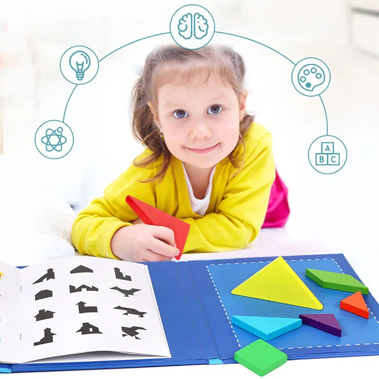 2024 educational building blocks tangram geometric shapes building block early education wooden puzzle boards toys