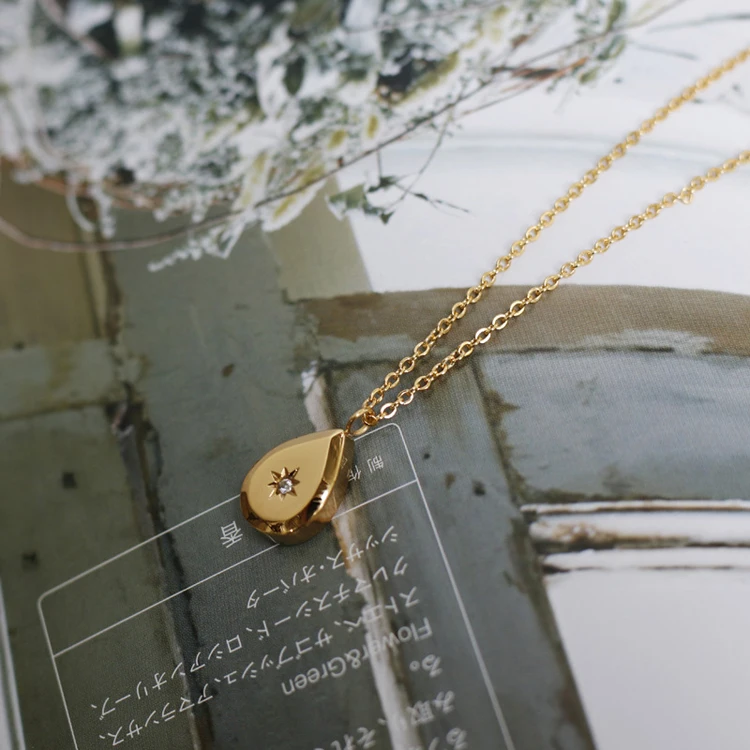 Top Selling water drop octagon Star pendant necklace diamond square brick titanium stainless steel signet  necklace