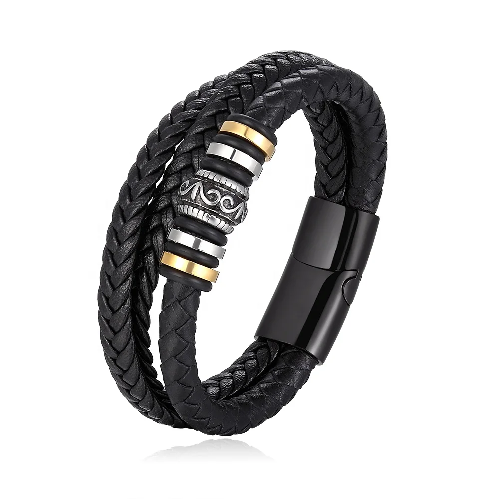 Trendy 2019 men fashion brown black Genuine Leather magnet close Cuff  costume  bracelets