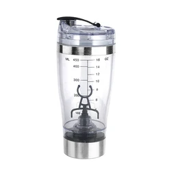 USB rechargeable gym electric shaker bottle 450ml 16oz automatic mixer for powder milk
