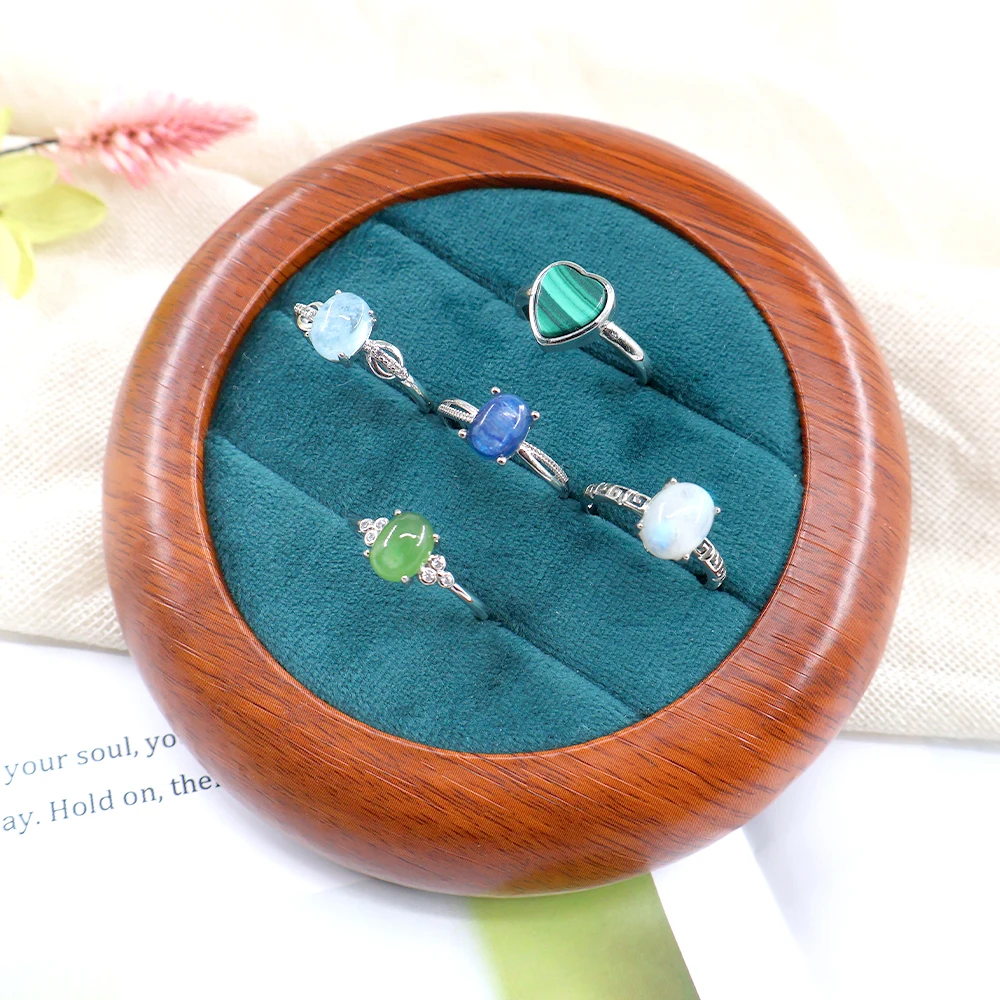 Wholesale Gemstone Moonstone Rings Adjustable Natural Crystal Stone Aquamarine Jadeite Kyanite Malachite Ring Bague Anneaux