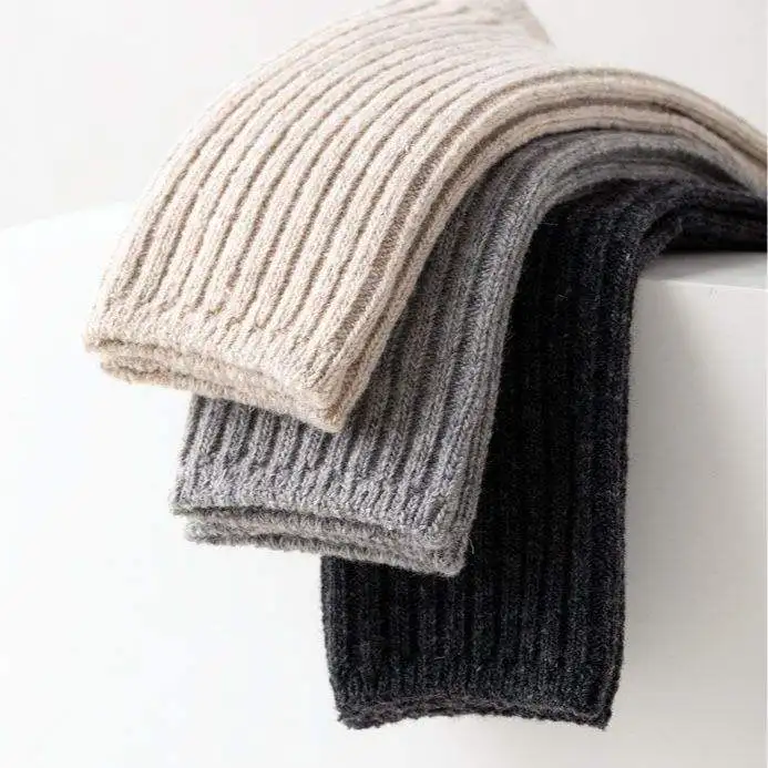 2023 New Solid Color Knitted Cashmere Business Socks Mens Thick Warm Winter Wool Socks