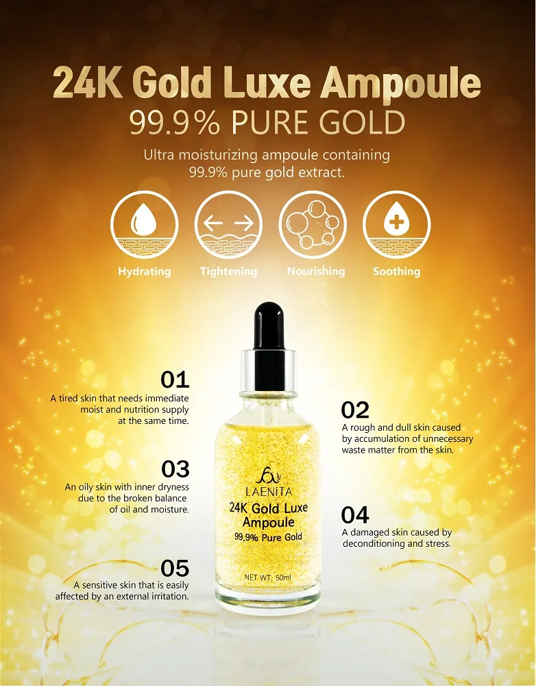 
[LAENiTA] 24K Gold Luxe Ampoule 99.9% Pure Gold Serum Essence Korean cosmetics Nutrition / Anti Wrinkle / Anti Aging 