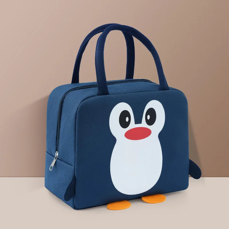 New Cartoon Penguin Lunch Cooler Bag Heavy-duty Aluminum Foil Picnic Tote Handbag Kids Insulated Bento Bag