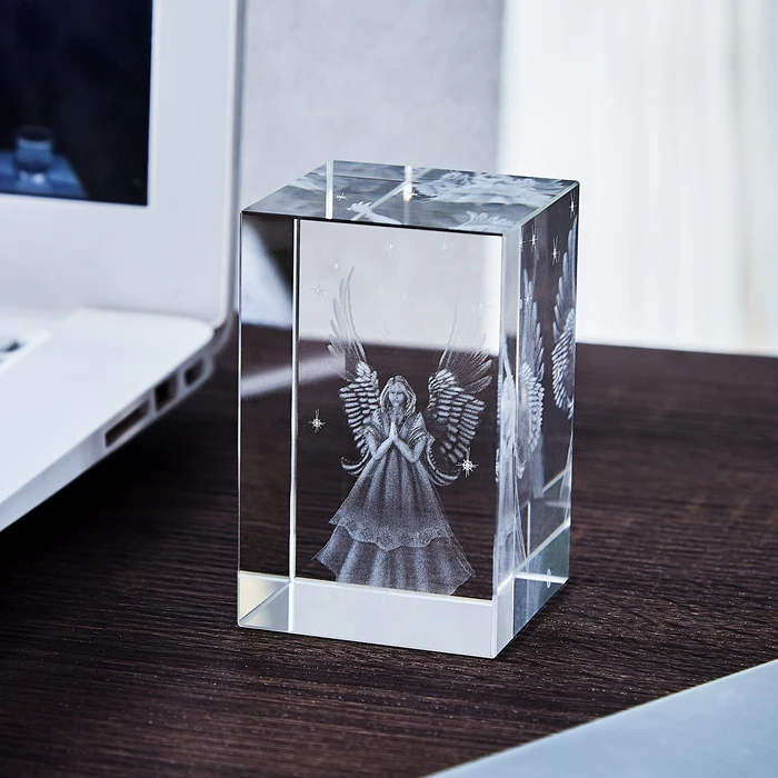 Wholesale Pujiang 3D laser engraving K9 crystal crafts wedding glass cubes design inside