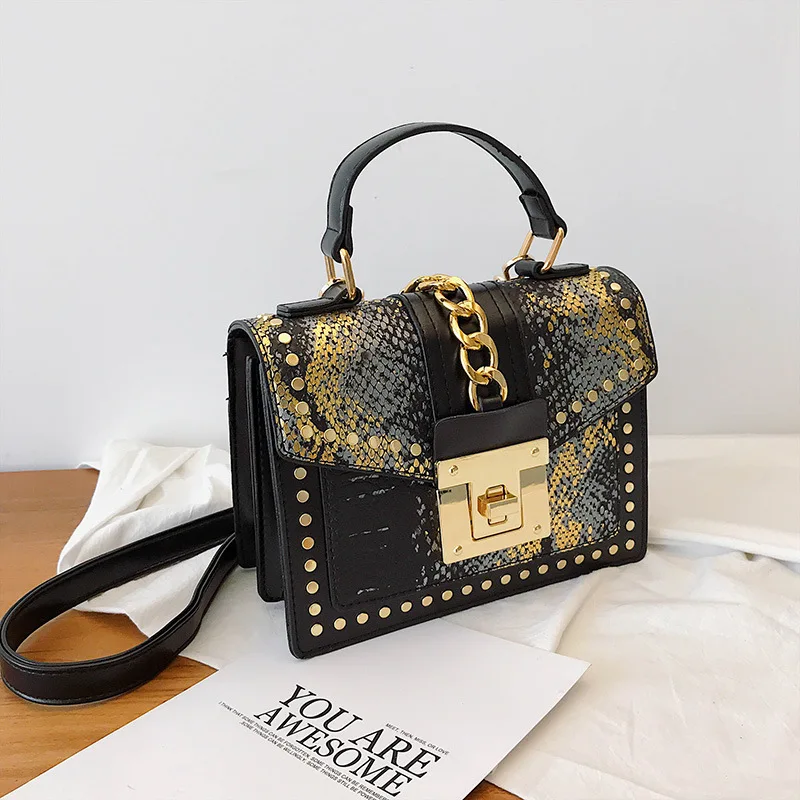 Small Hand Bag Crossbody Bags High Quality lock rivet serpentine square pu leather handbag custom purse