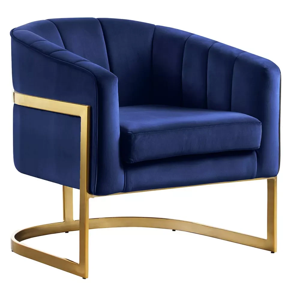Velvet Royal Chair Accent Mid-Century Modern Single Lounge Chair with Metal Frame in Gold Finishing