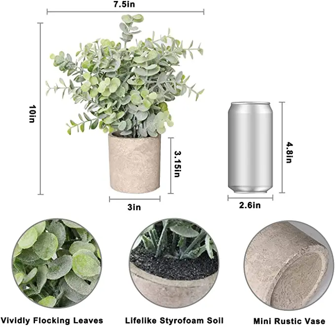 Faux Plants Indoor Plastic Eucalyptus Greenery in Pots Herbs Plants Decor for Home Office Desk Shelf Centerpiece Decoration