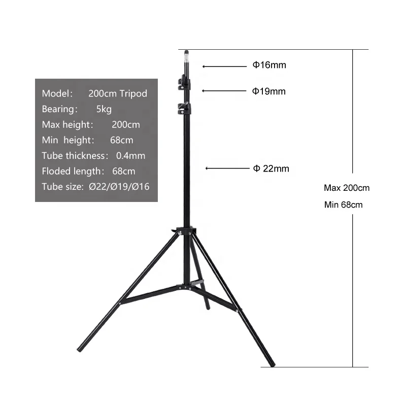 2m Light Stand with 1/4 Screw Head Phone Tripod Stand Camera Tripod for  LED Ring Light Photography Steel Tripod