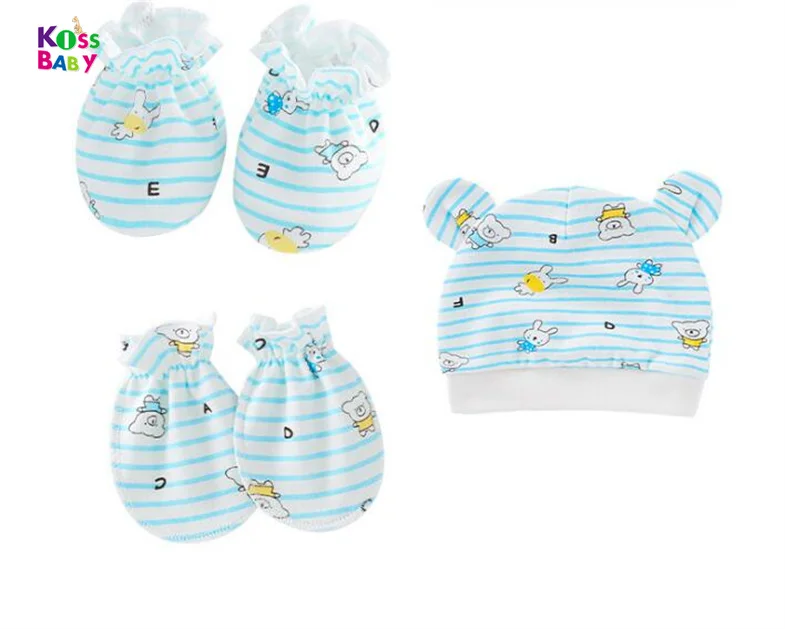 Best selling cute newborn knitted baby gift set cotton newborn baby mittens booties hat set