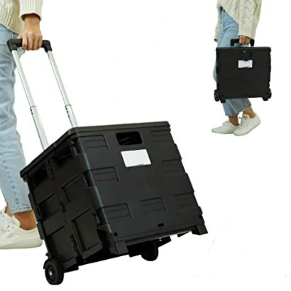 Customized Plastic Rolling Grocery Carry shopping  trolley bag Shopping basket with wheels storage foldable rolling trolley