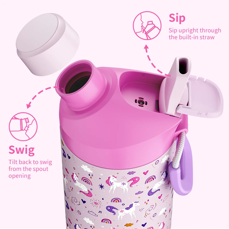 Manufacturer 2024 Cartoon Pink Kids Water Bottle Bpa Free With Straw For Kids School