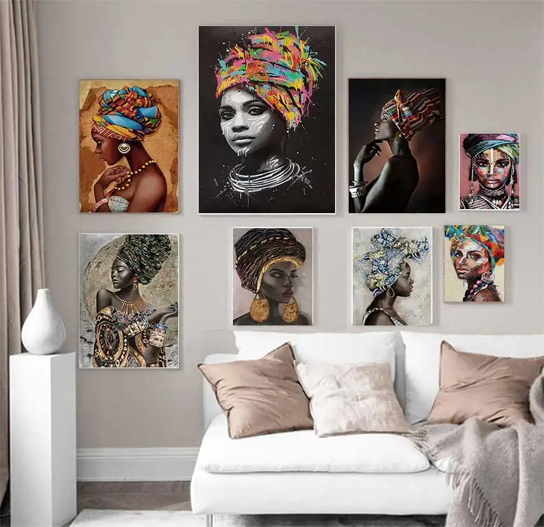 African Art Woman Painting Prints On Canvas Beauty Girl Scandinavian Posters Wall Art Picture Figure Portrait Paintings