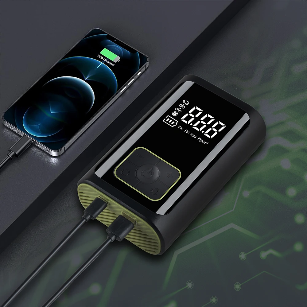 LED Light Rechargeable Car Air Compressor with Power Bank Tire Inflator and Tire Pressure Monitor